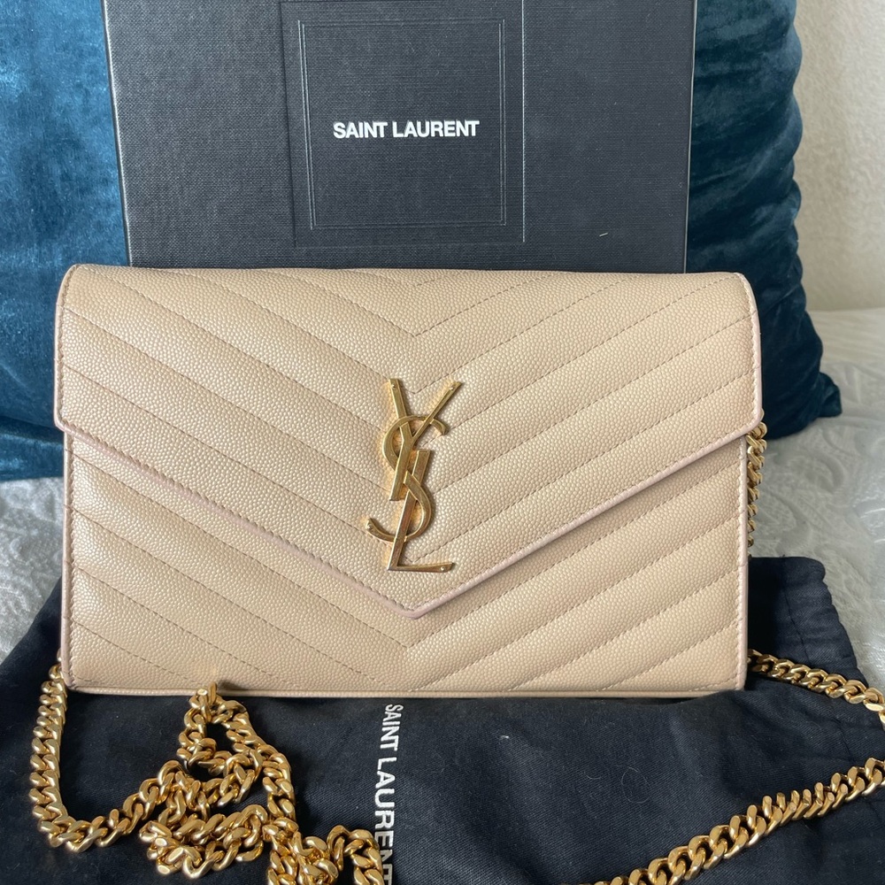 Saint Laurent Large Beige Wallet on Chain - FULL SET